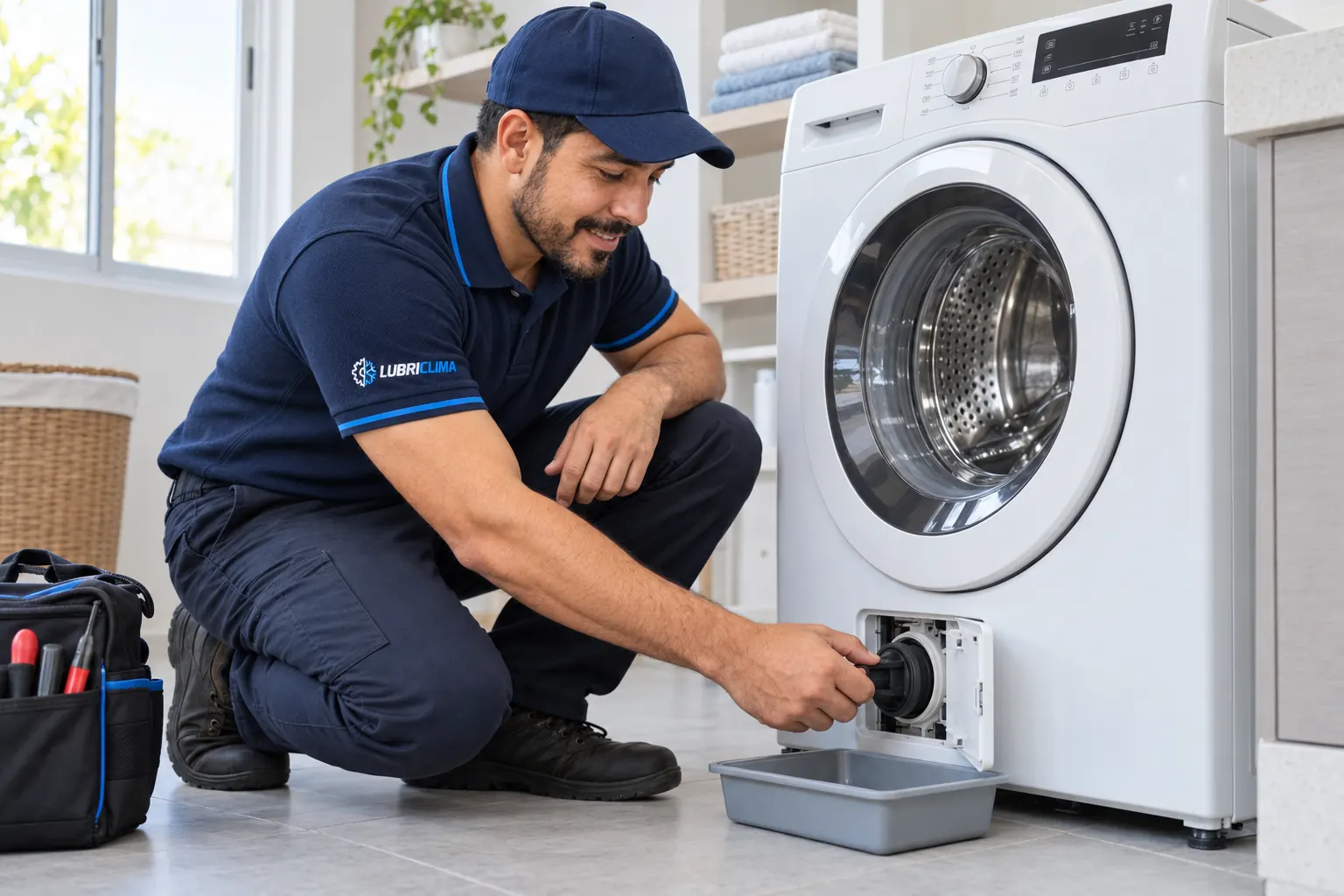 Técnico de Lubriclima reparando una lavadora